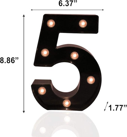 OYCBUZO Light Up Black Alphabet Marquee Number Sign LED Marquee Number Lights Sign for Night Light Home Bar Christmas Lamp Birthday Party Wedding Decoration 5