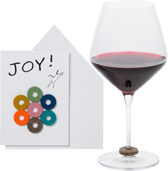 Graf Lantz - Wine-Ote's Merino Wool Wine Glass Charms (Joy) 7 Count - Drink Markers with Note Card - Reusable - 7 Colors - Boho Style - Home Decor, Party Favors & Vacation Essentials - 5mm Felt