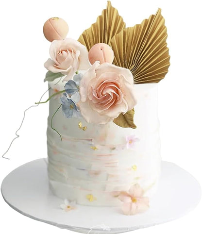 10PCS Paper Palm Fan Cake Toppers Palm Spear Leaves Fan Cupcake Toppers Craft DIY Cake Bakeware Decoration for Birthday Party Wedding Party Decor Supplies Light Gold