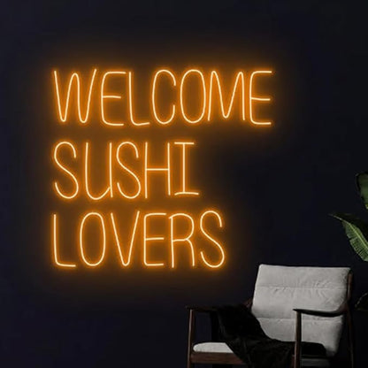 Welcome Sushi Lovers Neon Sign, Japanese Food LED Sign, Sushi Neon Light, Japan Restaurant LED Light Wall Decor, Sushi Food Shop Neon Sign Size:20in
