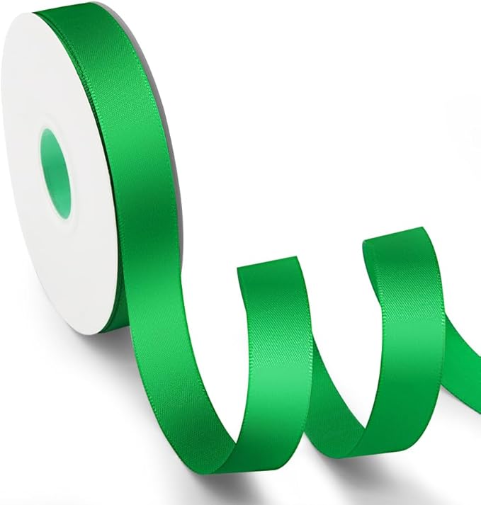 KMER LIFE 5/8 inch x 25 Yards Double Faced Polyester Emerald Green Satin Ribbon, Perfect for Gift Wrapping Very Suitable for Weddings Party Hair Bow Invitation Decorations and More
