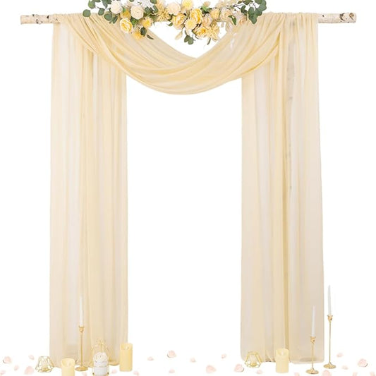 Socomi Champagne Sheer Wedding Arch Draping Fabric 29" x 20Ft 1 Panel Outdoor Curtain Drapes Extra Long for Bridal Baby Shower Ceremony Birthday Party Decor
