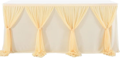 6ft Champagne Table Skirt for Rectangle Tables or Round Tables Champagne Tutu Tulle Table Skirt Cloth for Wedding Baby Shower Birthday Party Dessert Buffet Banquet Decorations