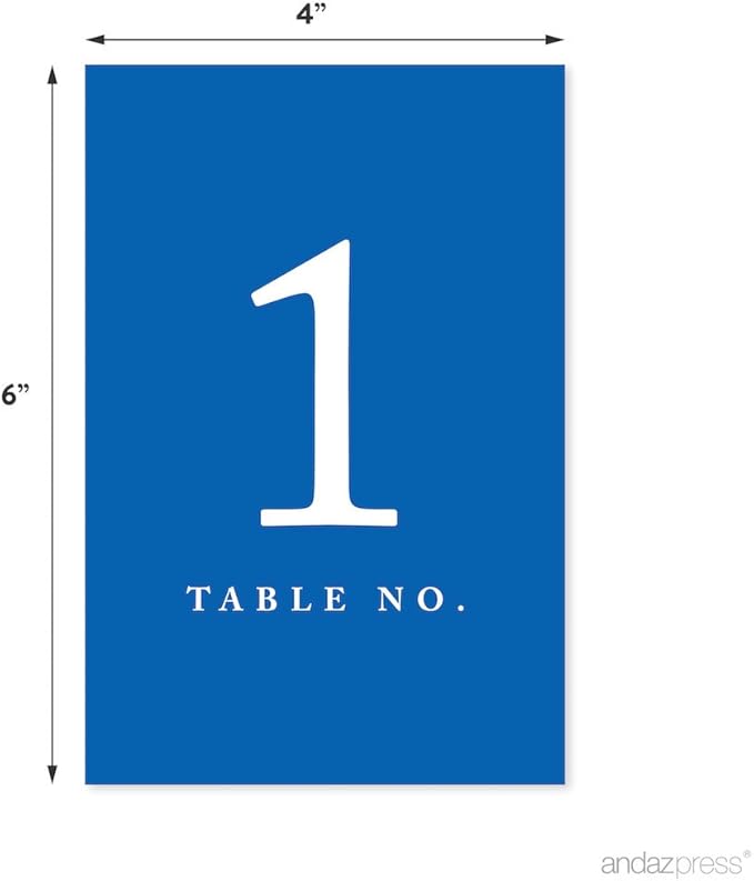 Andaz Press Royal Blue Table Numbers 1-20, 4x6-Inches - Versatile for Wedding, Restaurant, Classroom, Boda