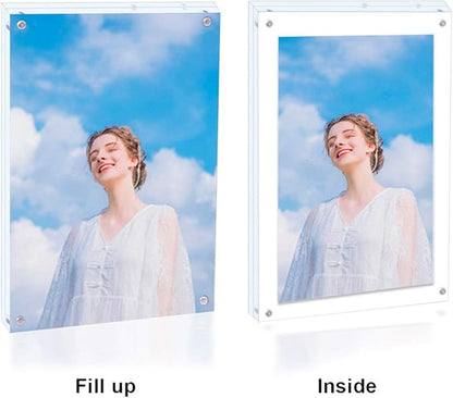 Acrylic 8 X 10 Photo Frame Clear Floating Double Sided Magnetic Picture Certificate Document Magnetic Photo Frame for Tabletop Display with Frame Stand and Gift Box (Free Soft Microfiber)