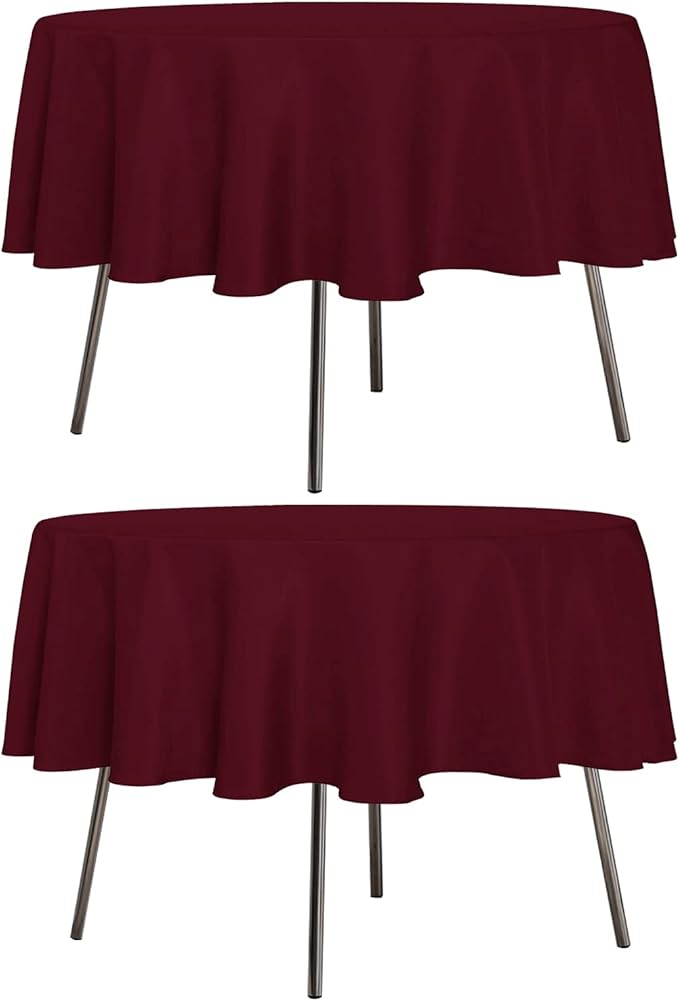 sancua 2 Pack Round Tablecloth 60 Inch Burgundy, Stain and Wrinkle Resistant Table Cloth - Washable Polyester Table Cover for Dining Tables, Buffet Parties and Camping