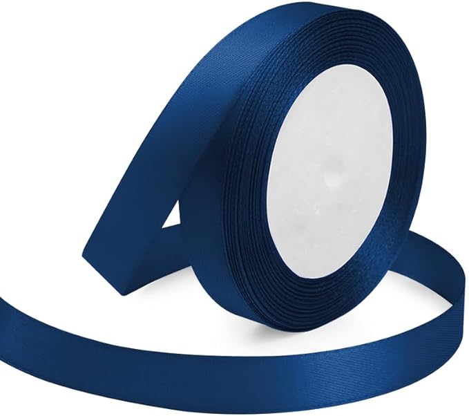 Navy Blue Ribbon 5/8 Inches x 25 Yards, Navy Blue Satin Fabric Silk Ribbon for Gift Wrapping, Bows Making, Floral Bouquets, Wreaths, DIY Handicrafts, Sewing Projects, Baby Shower and Wedding Party