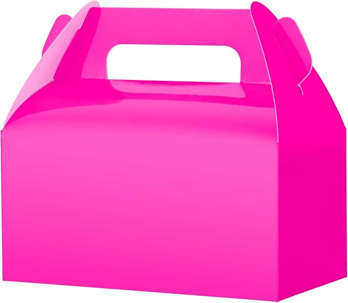 UnicoPak 30 Pack Shiny Hot Pink Gable Gift Boxes Party Favor Boxes, Candy Treat Boxes Goodie Bags for Candy, Treats, Girl Theme Birthday Party Wedding Valentine Baby Shower – 6.5x3.5x3.5 Inches