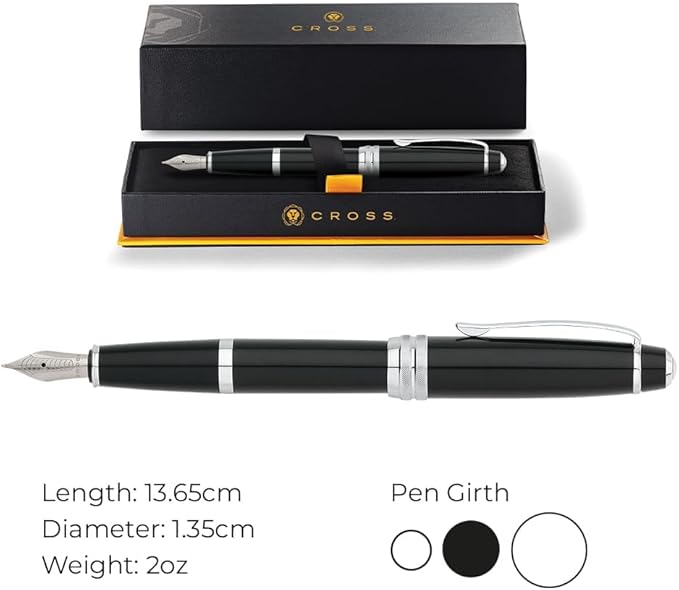 Cross Bailey Refillable Fountain Presented in a Premium Gift Box - Medium Point, Black Ink, Black