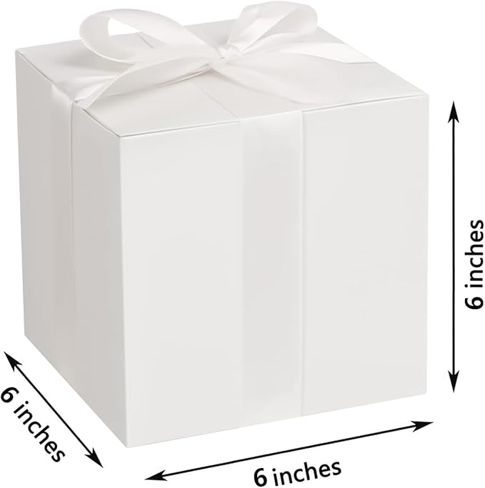 COTOPHER Small Gift Boxes 25 Pack 6x6x6 inches White Gift Boxes with Lids for Gifts, Crafting, Wedding Party Favor, Cupcake Boxes, Candy, Bridesmaids Proposal Box with Ribbons and Stickers