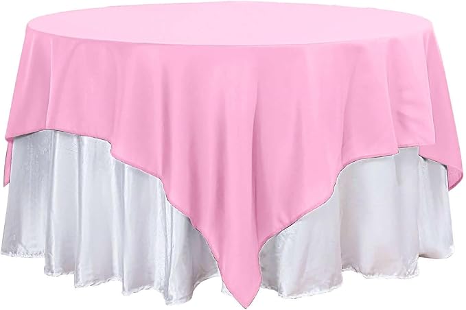 Efavormart 90" Square Polyester Table Overlay for Wedding Kitchen Dining Events - Pink