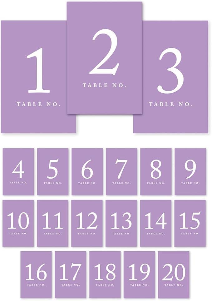 Andaz Press Table Numbers 1-20 on Perforated Paper, Lavender, 4x6-inch Single Sided Sign, 1-Set, For Weddings, Graduation