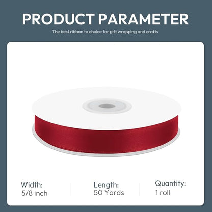 KMER LIFE 5/8" Wide x 50 Yards Wine Red Single Faced Polyester Satin Ribbon, Wine Red Satin Ribbon Perfect for Wedding Decor, Wreath, Crafts, Gift Wrapping & Other Projects (Wine Red)