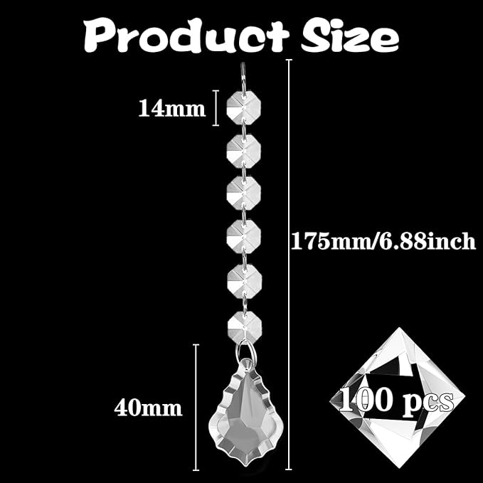 100 Pack Hanging Crystals - Clear Acrylic Prisms Pendant Ornaments for Christmas Tree, Centerpieces, Chandelier, Window & Home Decor, Ideal for Weddings, Parties Decorations (Maple Leaf)