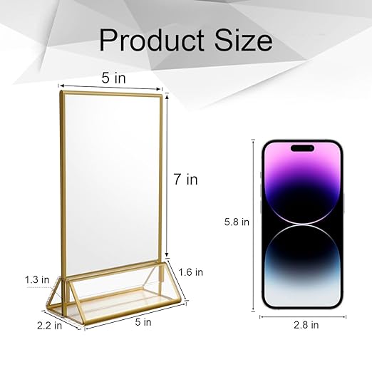 NIUBEE 6Pack 5 x 7 Clear Acrylic Wedding Table Number Holder Stands with Gold Borders, Double Sided Picture Frames Sign for Restaurant Menu Recipe Cards Photo Display