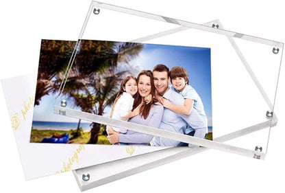 HELPLEX 6 Pack Acrylic Frame, 5x7&4x6 Combinations, 20% Thicker, 20-24mm Thick Acrylic Picture Frames, Frameless Clear Double Sided Magnetic Frame, Free Standing Desktop Display Stand Acrylic Frames