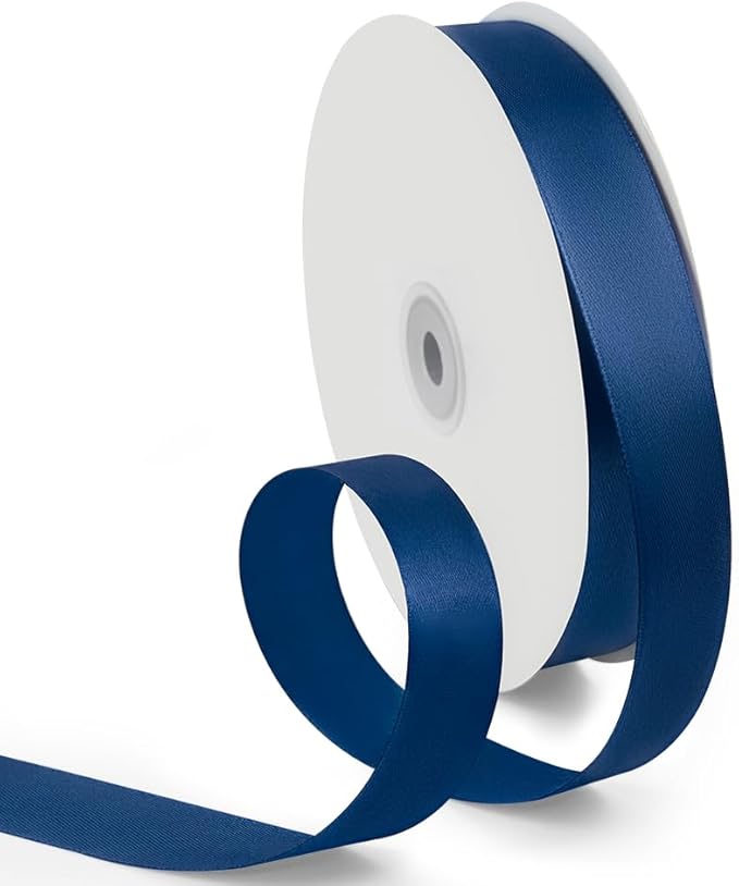 1 Inch 100 Yards Satin Ribbon Dark Blue, Solid Color Fabric Ribbon for Gift Wrapping, Wedding, Polyester Gift Ribbon for Birthday Party Decoration, Craft, Hair, Floral, Sewing