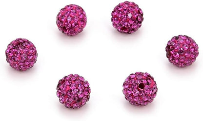 25pcs Adabele Grade A Suncatcher Crystal Rhinestone Pave Loose Beads 8mm Fuchsia Pink Polymer Clay Disco Ball Spacers Compatible with Shamballa All Craft Jewelry Making DB8-22