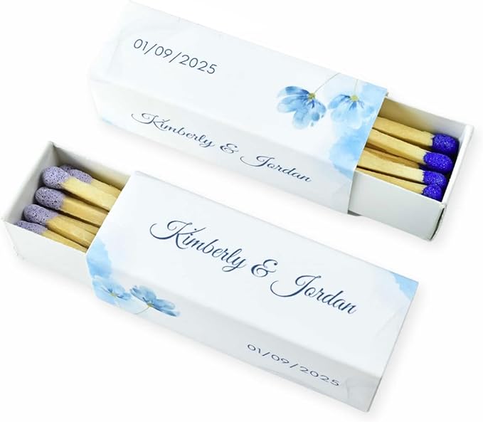 Custom Matchboxes - Set of 10 - Personalized - 2" Inch Long - Colorful Matchsticks - Weddings – Wedding Favor - Matchboxes, Custom Matchbox (2" Matchsticks, Wedding Design #3)