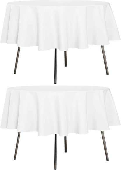 sancua 2 Pack Round Tablecloth 60 Inch White (Fits 20-48 Inch Tables), Stain and Wrinkle Resistant Table Cloth - Washable Polyester Table Cover for Dining Tables, Buffet Parties and Camping