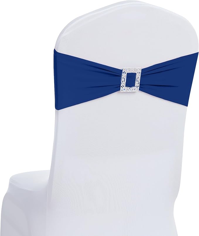 Joccun 30 PCS Spandex Chair Sashes Bows Stretch Chair Cover Band with Buckle Slider Universal Elastic Chair Ties for Wedding Banquet Party Event Decoration (Navy)