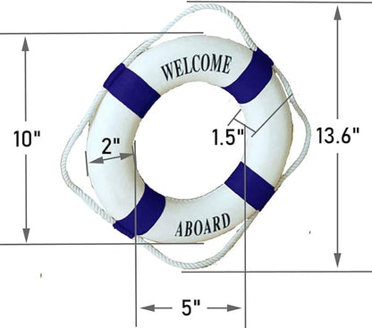 MorroMorn Lifebuoy Wall Hanging Decor - Welcome Aboard Mediterranean Style Home Decoration (Navy, 10")