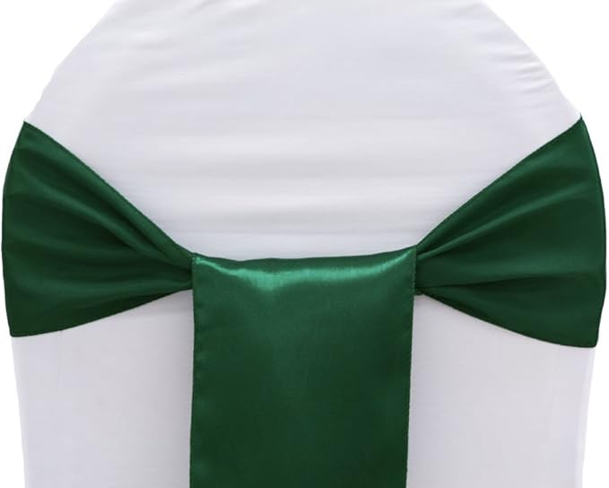 MDS Pack of 200 PCS Satin Chair Sashes Charmeuse Sateen Dining Chair Bows Ribbon Ties Back Sash for Wedding Party Birthday Home Hotel Restaurant Banquet Decoration (7 x 108 Inch, Hunter Green)