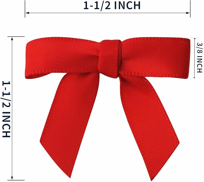 50pcs 1-1/2" Mini Red Satin Ribbon Bows for Christmas Decoration Gift Packing (Red)