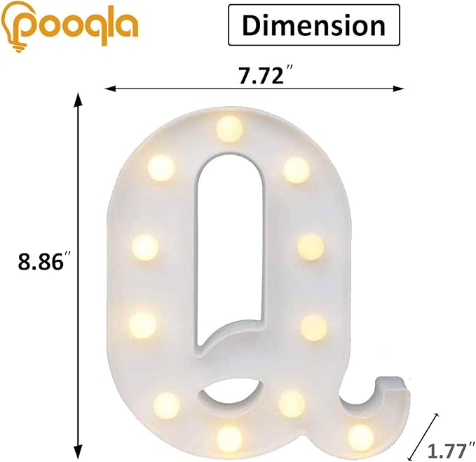 Pooqla LED Marquee Letter Lights, Warm White and Cool White Decorative Lighted Letters, Light Up Alphabet Letters for Boys Girls, Party, Wedding, Bar, Night Light, Birthday Decoration, Letter Q