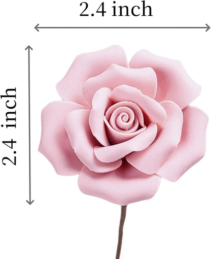 6 pcs Handmade Ceramic Roses,Featuring Vibrant Colors and Intricate Petal Details Floral Decorations Wedding Decoration Christmas Decor Gift Providing Long-Lasting Beauty (Pink)