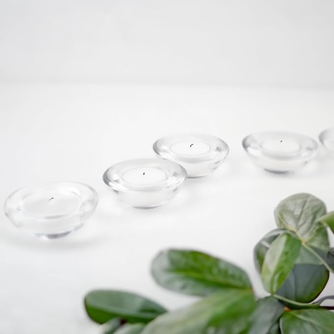 WGV Sturdy Tea Light Votive Candle Holder 3" W, Clear Heavy Thick Chubby Plate Bowl Glass, Small Accent Decor, 6 Pieces