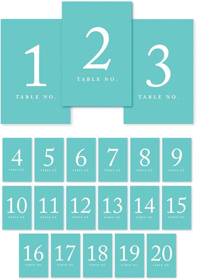 Andaz Press Table Numbers 1-20 on Perforated Paper, Diamond Blue, 4x6-inch Single Sided Sign, 1-Set, For Weddings, Graduation