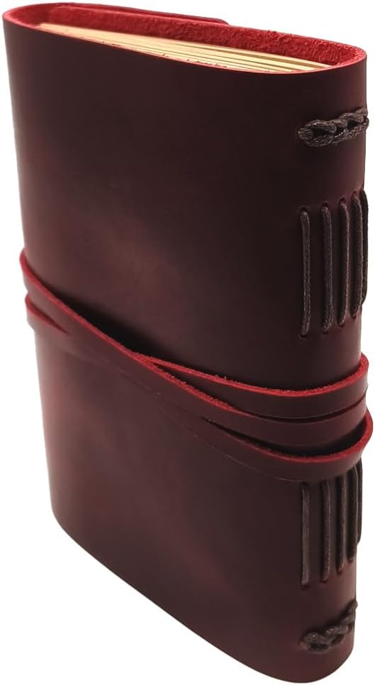 Red Notebook Journal - Nice Genuine Leather Journaling for writers A5 Size Diary 6.2x8.5 Inch,Notepad For Women,Man,Vintage,Gifts,Work,Traveler,Personal,Wine Red