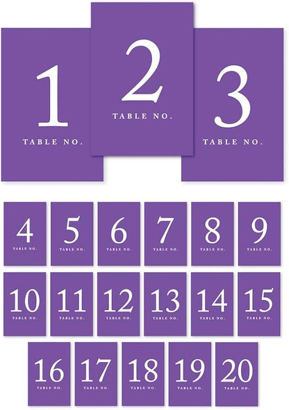 Andaz Press Table Numbers 1-20 on Perforated Paper, Purple, 4x6-inch Single Sided Sign, 1-Set, For Weddings, Graduation