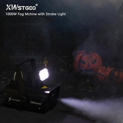 Fog Machine 1000W with Strobe Light, Wireless Remote, Perfect for Halloween, Parties, Concerts, and Events