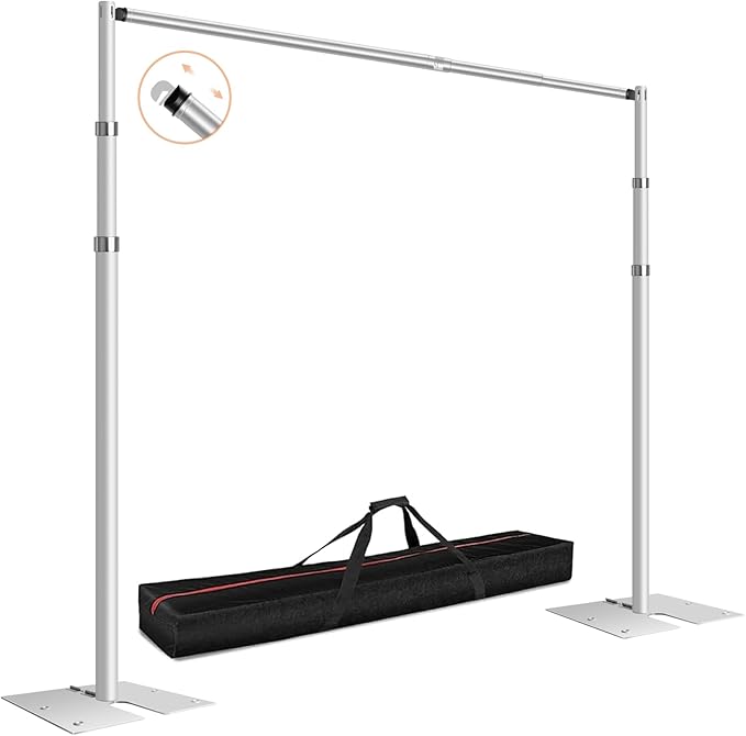 FUDESY Pipe and Drape Backdrop Stand Kit, 8.6x10ft Heavy Duty Backdrop Stand Adjustable Background Frame with Metal Base for Photography Wedding Parties Events Decoration