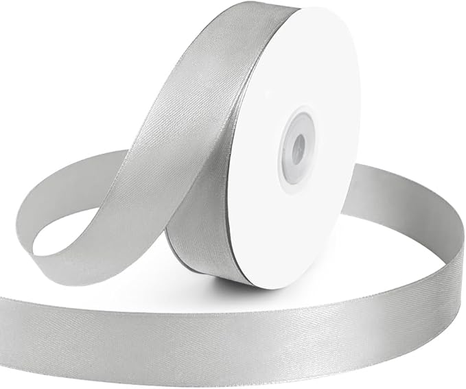 KMER LIFE 1 inch Wide x 50 Yards Polyester Satin Ribbon - Silvery Single Faced, Perfect for Wedding Decor, Wreath, Crafts, Gift Wrapping & Other Projects