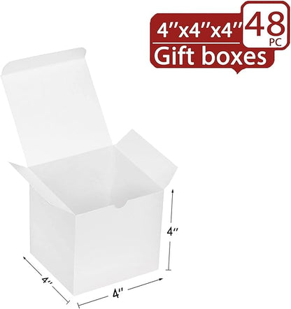 Xxcxpark 48 PCS White Gift Boxes 4x4x4 inches, Decorative Party Favor Gift Packaging Box with Lid for DIY Crafting, Cube, Cupcake, Kraft Present Boxes for Birthday, Wedding, Anniversary
