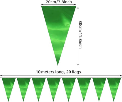 40M/130FT Green Triangle Pennant Banner Flag Metallic Fabric Bunting Garland for Christmas Graduation Safari Birthday Tropical Jungles Wedding Bachelorette Engagement Party Decoration Supplies