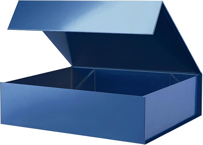 PACKHOME Large Gift Box 13.5x10x3.5 Inches, Sturdy Shirt Box with Magnetic Lid for Multiple Occasions (Glossy Blue)