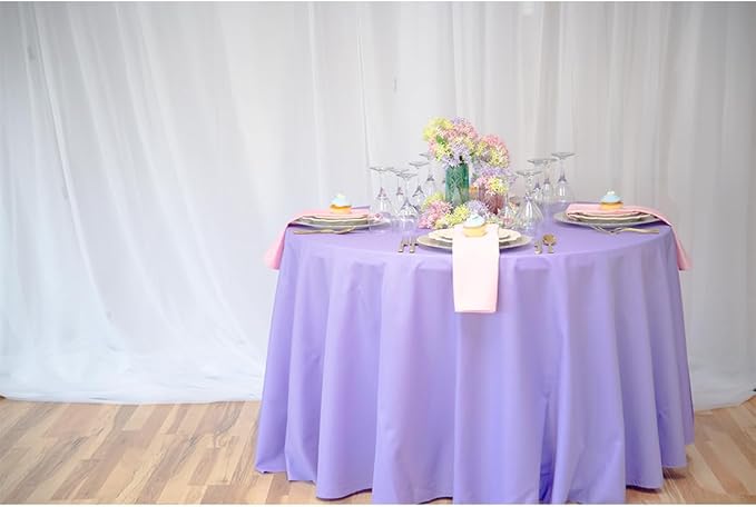 LTC LINENS 10 Pack 120 Inch Round Tablecloth Lavender for 60 Inch Round Table - Bulk Round Table Cover - Washable, Wrinkle Resistant Polyester Fabric Cloth for Wedding, Party