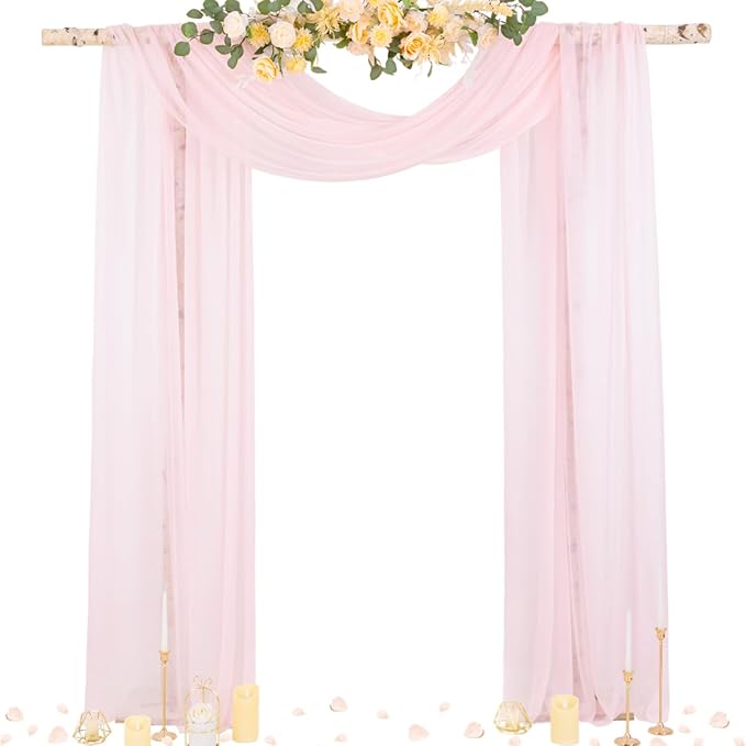 Socomi Blush Pink Wedding Arch Draping Fabric 29" x 20Ft 1 Panel Sheer Outdoor Curtain Drapes Extra Long for Bridal Baby Shower Ceremony Birthday Party Decor