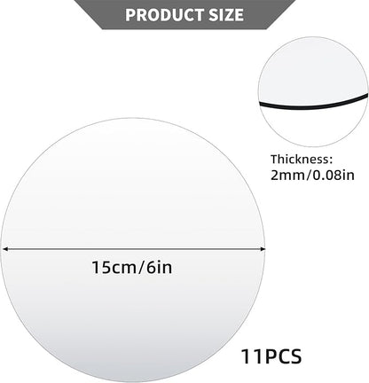 11Pack Round Mirror Centerpieces for Tables, Acrylic Circle Mirror Tiles Non Glass Mirror, for Bedroom Bathroom Living Room Wall Decor Tray Candle Wedding Table Centerpiece Decor, 2mm Thick (6inch)