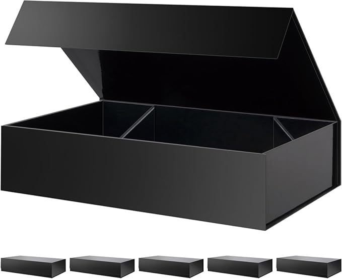 PACKHOME 6 Extra Large Gift Boxes 17.5x11.3x4.3 Inches, Sturdy Shirt Boxes with Magnetic Lids for Clothes and Large Gifts (Glossy Black)