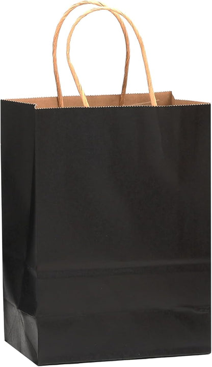 qiqee 50-Packs Black Paper Gift Bags with Handles Bulk 13"x10.3"x4.6" Large Size Party Favor Bags Multiple Uses