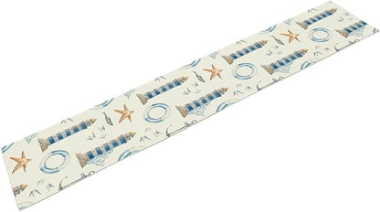 Blue Beach Table Runner, Tropical Ocean Coast Table Runner, Seashell Seasonal Nautical Restaurant Coffee Table Decorations for Home Holiday Party Indoor Outdoor 13x108 Inch