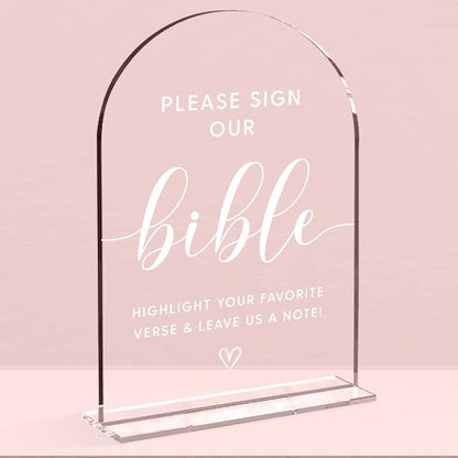 Wedding Decor，Bible Guestbook Sign,5 x 7 Inch Arch Acrylic Sign, Wedding Sign for Ceremony and Reception, Wedding Decorative Signage For Table Decor (White)