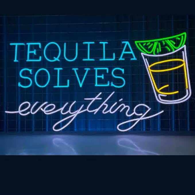 Tequila Solves Everything Neon Sign, Tequila Led Sign, Custom Neon Sign, Cocktail Wine Bar Wall Decor, Bar Pub Neon Sign, Tequila Lover Gift Size:18inch