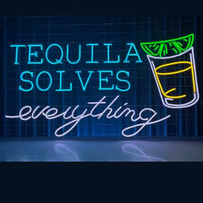 Tequila Solves Everything Neon Sign, Tequila Led Sign, Custom Neon Sign, Cocktail Wine Bar Wall Decor, Bar Pub Neon Sign, Tequila Lover Gift Size:18inch