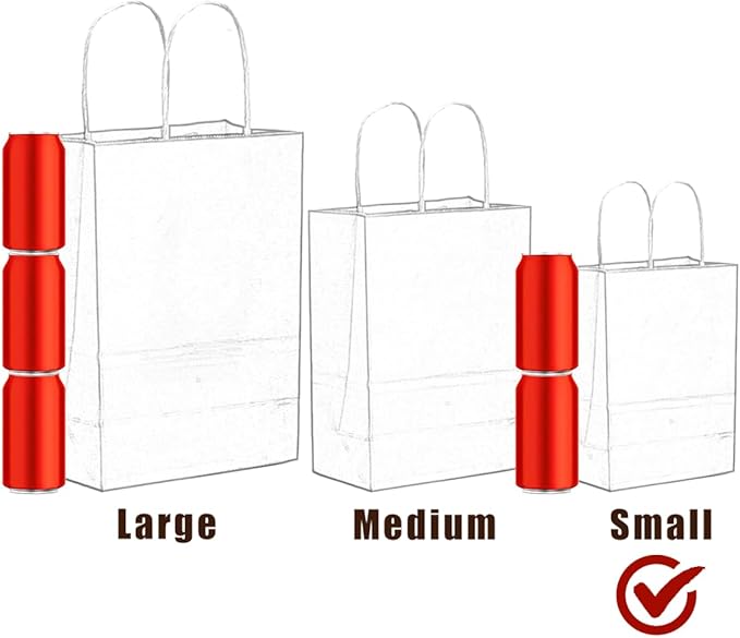qiqee 50-Packs Brown Paper Gift Bags with Handles Bulk 8.3"x3"x 6" Small Size Paper Bags Multiple Uses(Small Size)